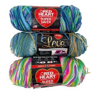 Red Heart Yarn Lot 3 Skeins Super Saver Love Acrylic Worsted Multicolor